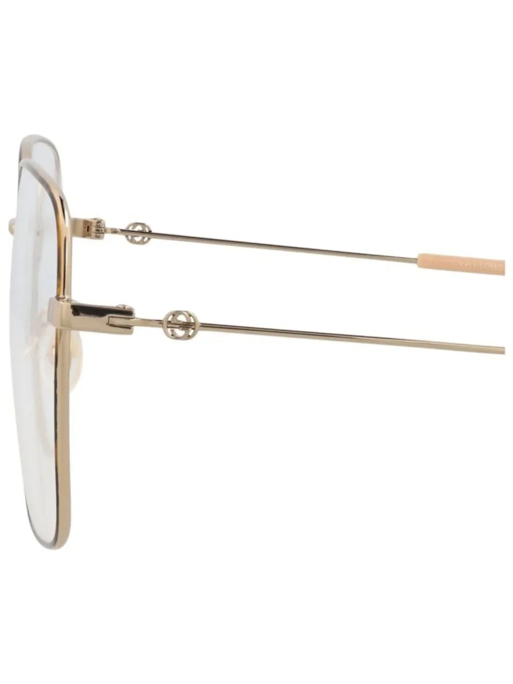 New Gucci Women's Eyeglasses Square Rectangle Metal Frame Gold Gold Transparent